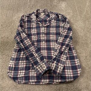 J.Crew Plaid Button Front Shirt Navy Red Cream Small Classic Casual Top